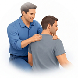 Chiropractor examining patient’s shoulder during physical assessment