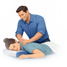 Chiropractor performing hands-on treatment on patient in clinic
